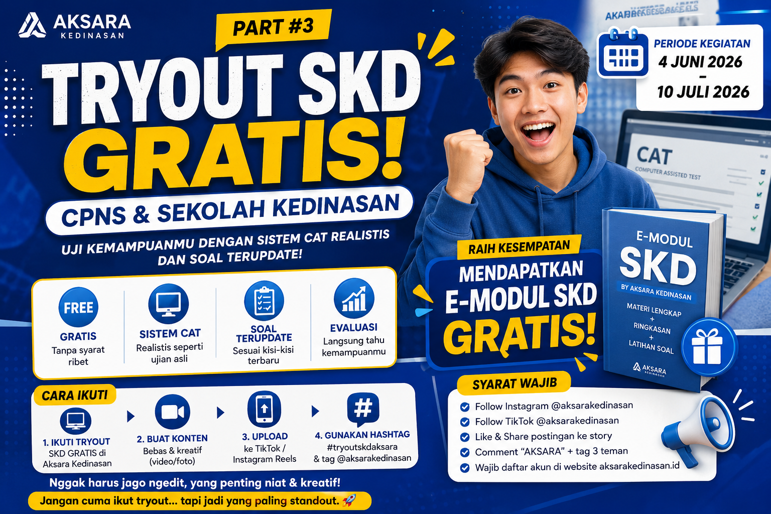 Tryout SKD GRATIS Part #3 Aksara Kedinasan dengan kesempatan mendapatkan E-Modul SKD Gratis.